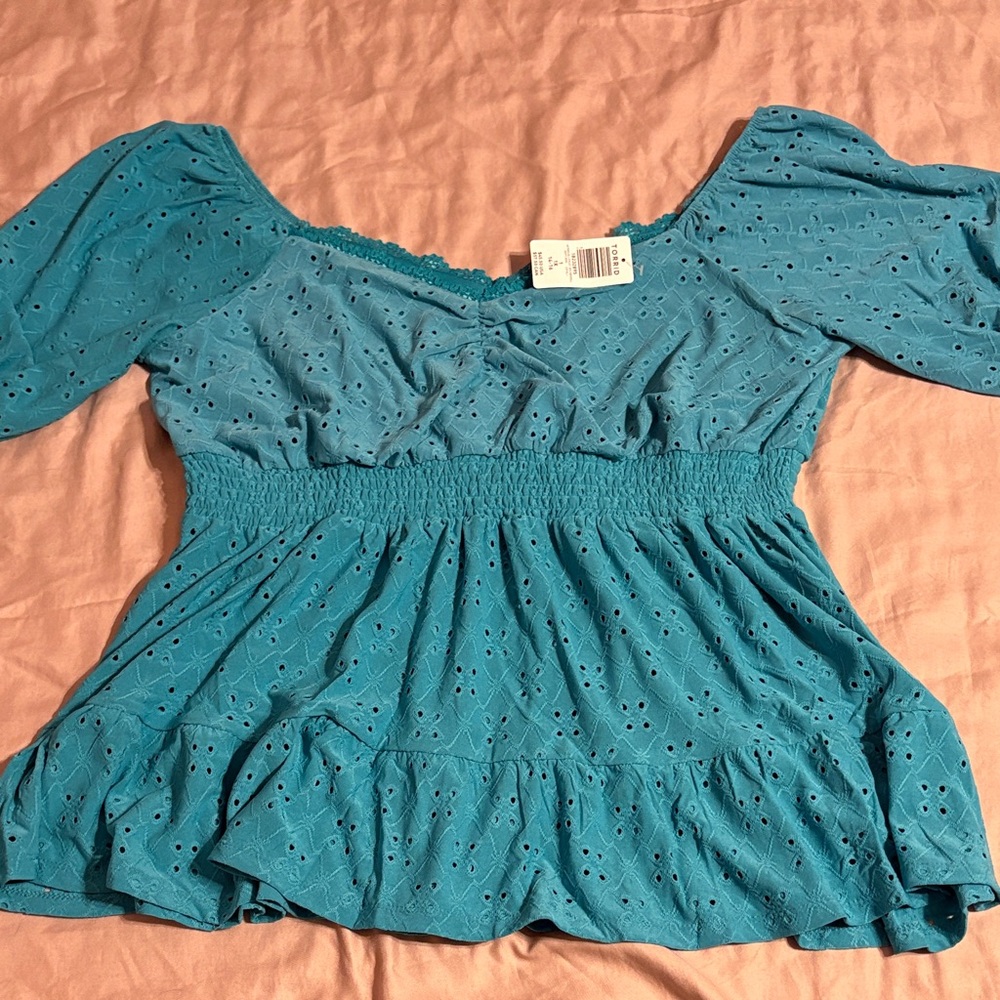 Torrid Turquoise Eyelet Peplum Blouse